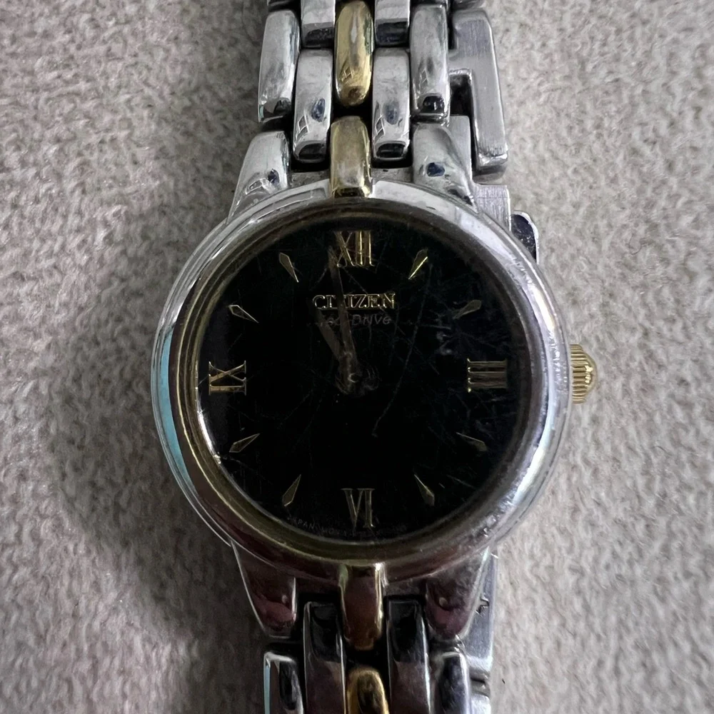 Citizen Eco-Drive Two-Tone Bracelet Watch Black Dial Roman Numerals